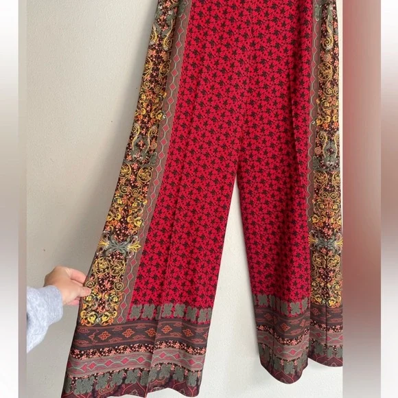 NWOT Alice + Olivia Red Patterned Wide/Flare Leg Pants Sz 0 - Picture 7 of 13
